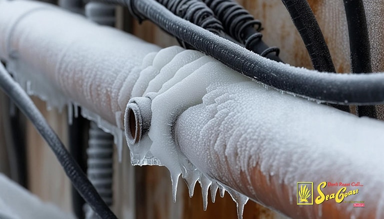 close up of a/c unit being frozen