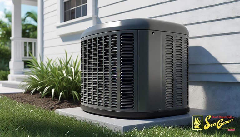 medium shot of an a/c unit outside of a home