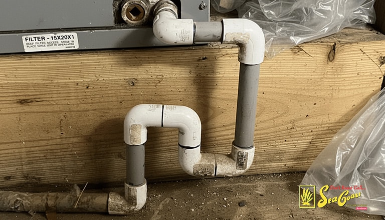 A close up shot of an AC draining pipe
